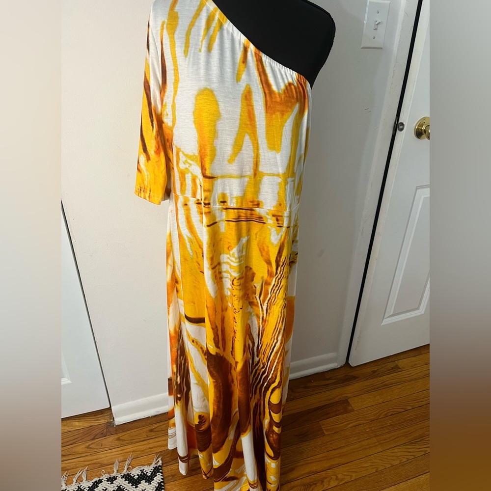 One-Shoulder Yellow and Orange Maxi Dress